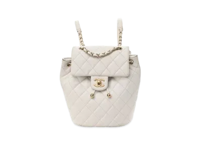 CHANEL Matelasse Chain Backpack Caviarskin "White/Gold"