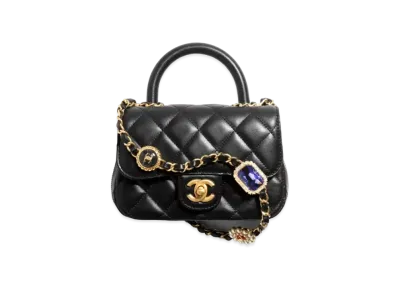 CHANEL Mini Flap Bag with Top Handle Lambskin, Bijoux Chain & Gold-Tone Metal "Black"