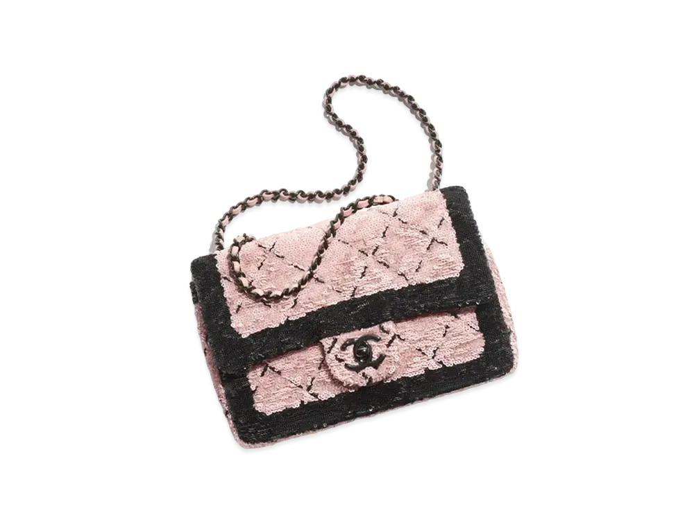 CHANEL Small Flap Bag Sequins "Pink/Black"