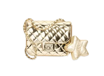 CHANEL Mini Flap Bag Star Coin Purse Mirror Calfskin Metallic Calfskin "Gold"