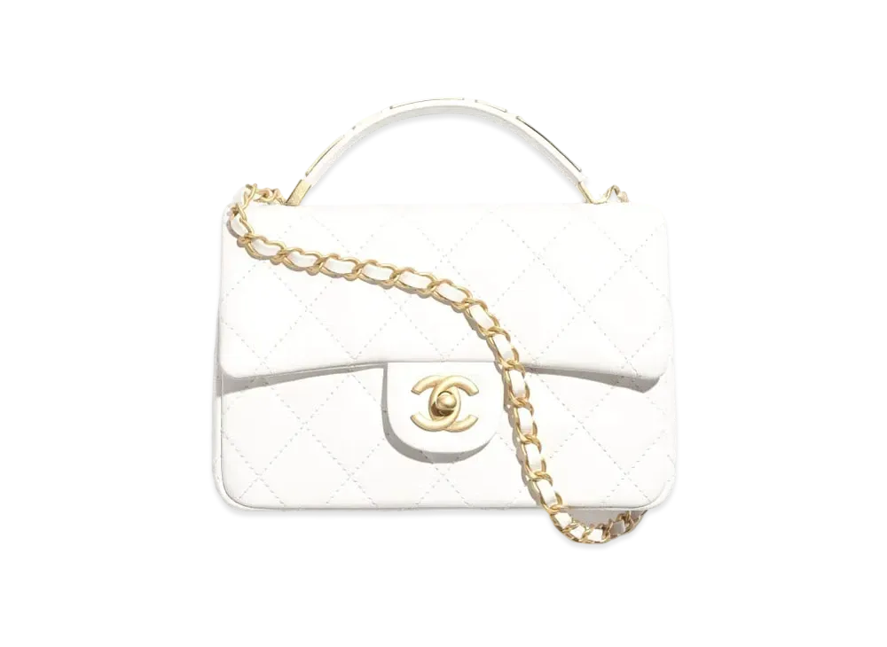 CHANEL Small Flap Bag with Top Handle Calfskin "White"