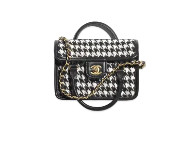 CHANEL Mini Flap Bag With Top Handle Wool Tweed & Gold-Tone Metal "White/Black"
