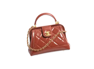CHANEL Mini Bag with Top Handle Shiny Lambskin & Gold-Tone Metal "Brown"