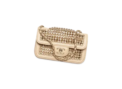 CHANEL Mini Flap Bag Lambskin, Strass, Imitation Pearls & Gold-Tone Metal "Beige"