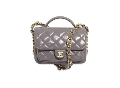 CHANEL Mini Flap Bag with Top Handle Shiny Lambskin & Gold-Tone Metal "Gray"