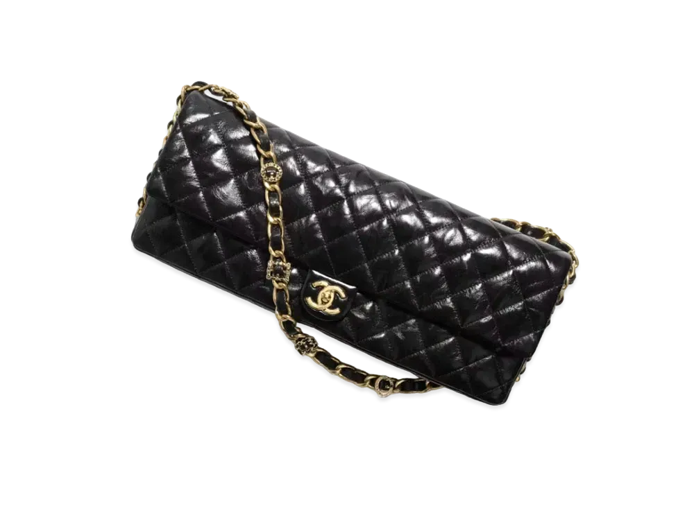 CHANEL Maxi Clutch Shiny Lambskin & Gold-Tone Metal "Black"
