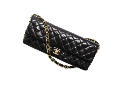 CHANEL Maxi Clutch Shiny Lambskin & Gold-Tone Metal "Black"