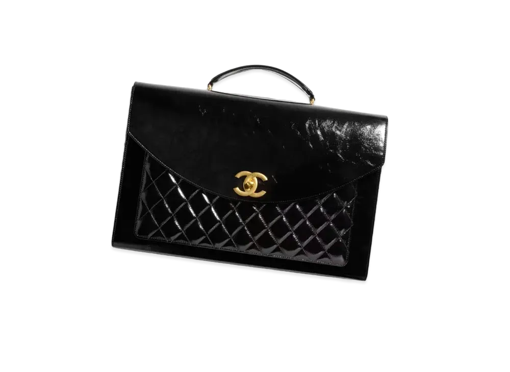 CHANEL Briefcase Patent Crumpled Lambskin & Gold-Tone Metal "Black"