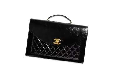 CHANEL Briefcase Patent Crumpled Lambskin & Gold-Tone Metal "Black"