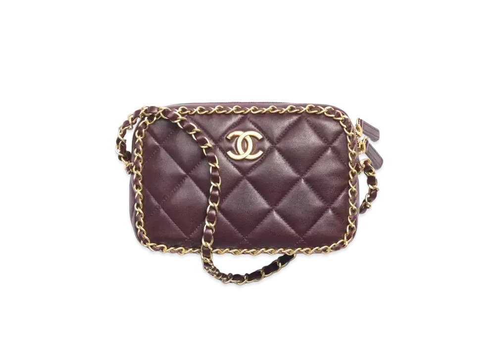 CHANEL Small Camera Case Lambskin & Gold Metal "Burgundy"