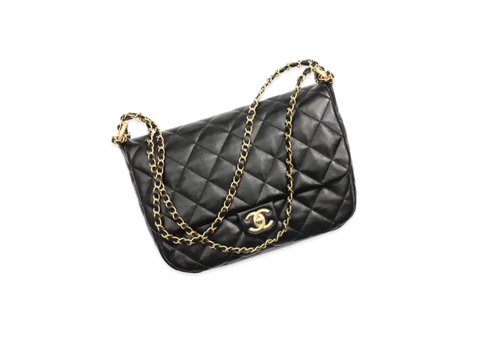 CHANEL Maxi Flapbag Shiny Calfskin & Gold-Tone Metal "Black"