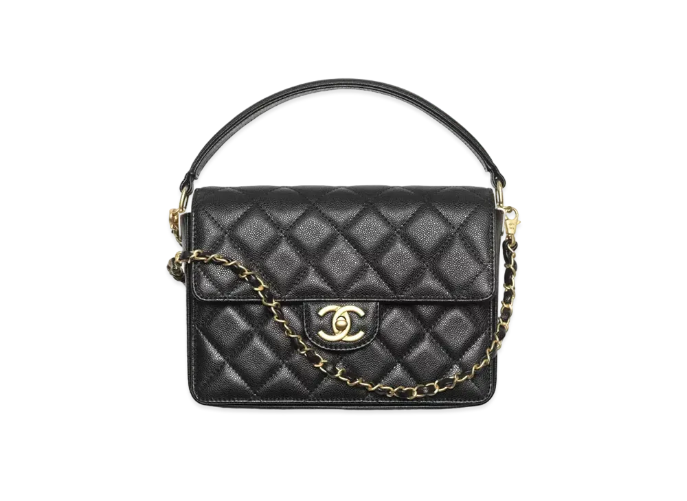 シャネル スモール トップハンドル フラップ バッグ グレインド シャイニー カーフスキン "ブラック" AS5166 B18184 94305
