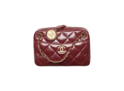 CHANEL Mini Camera Case Shiny Lambskin & Gold-Tone Metal "Burgundy"