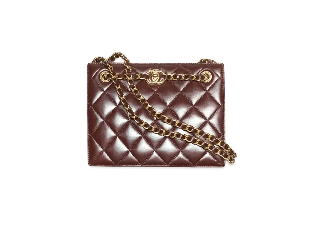 CHANEL Small Shopping Bag Shiny Lambskin & Gold-Tone Metal "Brown"
