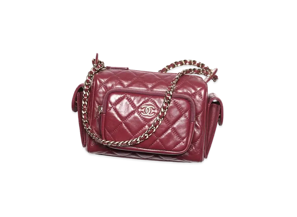 CHANEL Small Camera Case Shiny Crumpled Lambskin & Gold-Tone Metal "Burgundy"