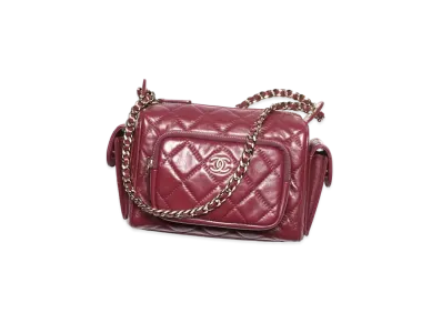 CHANEL Small Camera Case Shiny Crumpled Lambskin & Gold-Tone Metal "Burgundy"