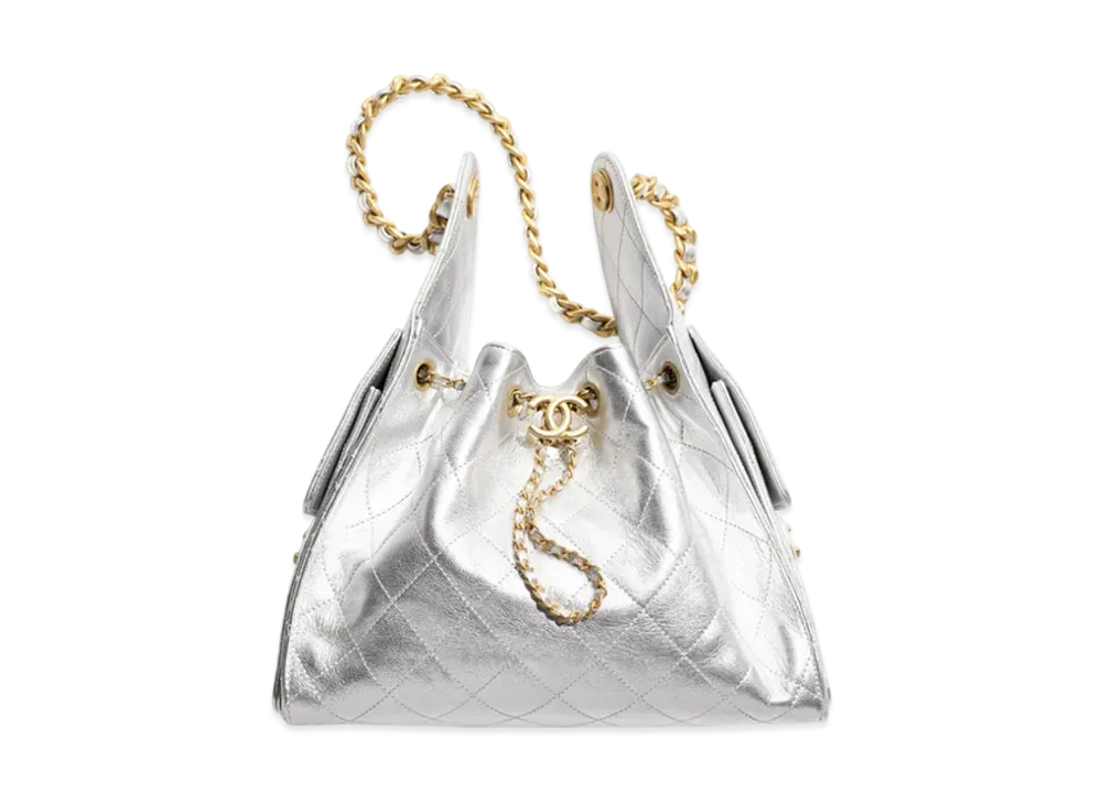 CHANEL 25 Small Handbag Metallic Grained Calfskin "Silver"