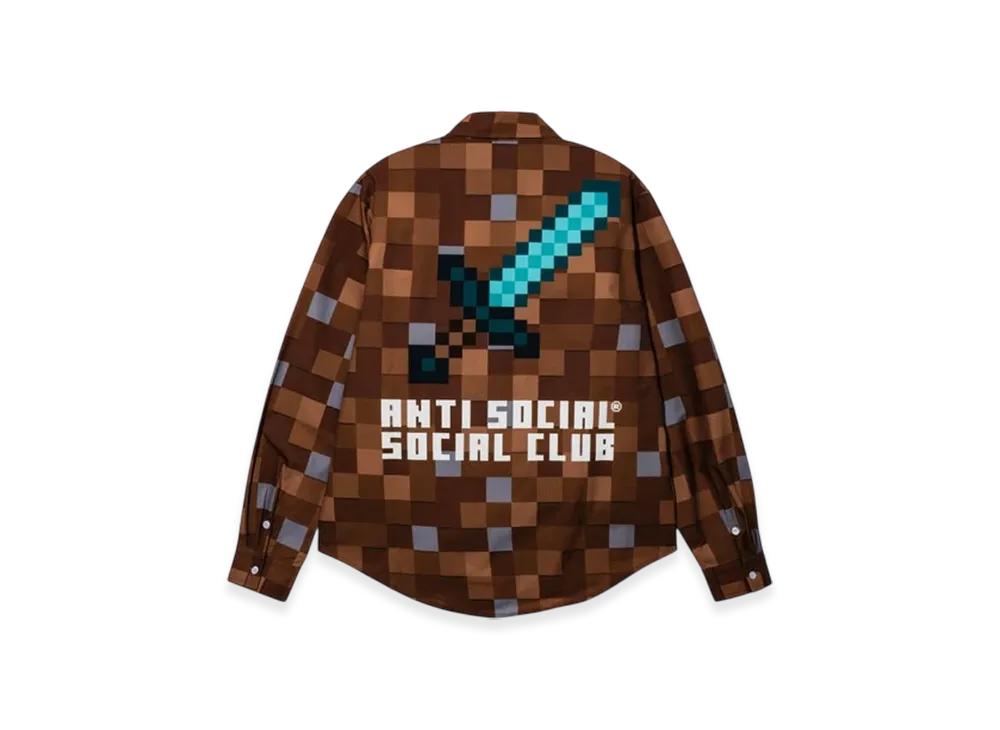 ANTI SOCIAL SOCIAL CLUB x Minecraft Pixel Plaid Embroidered Flannel "Brown"