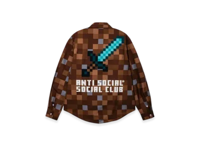 ANTI SOCIAL SOCIAL CLUB x Minecraft Pixel Plaid Embroidered Flannel "Brown"