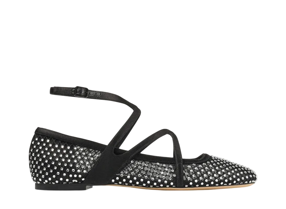 Jimmy Choo Astoria Flat Satin Crystal Flats "Black/Crystal"