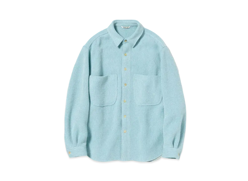 AURALEE SHETLAND WOOL ORGANIC COTTON WOVEN CLOTH SHIRTS BLOUSON "Light Blue"