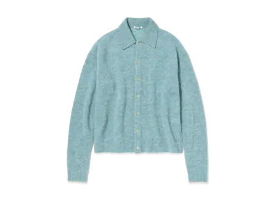 AURALEE SHETLAND WOOL CASHMERE KNIT CARDIGAN "Blue Green"