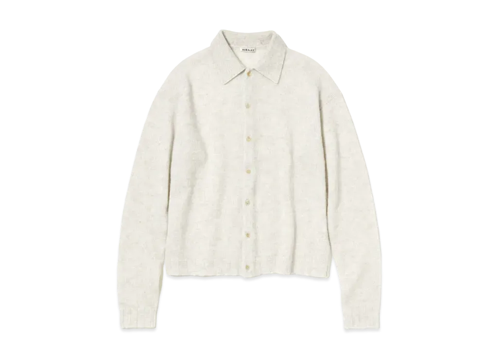 AURALEE SHETLAND WOOL CASHMERE KNIT CARDIGAN "White"