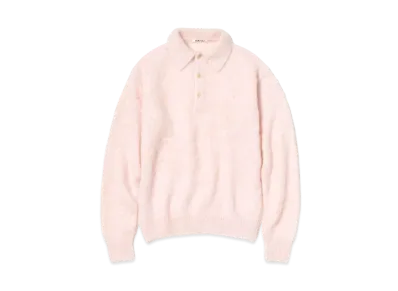 AURALEE BRUSHED SUPER KID MOHAIR KNIT POLO "Light Pink"