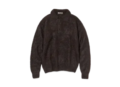 AURALEE BRUSHED SUPER KID MOHAIR KNIT POLO "Dark Brown"