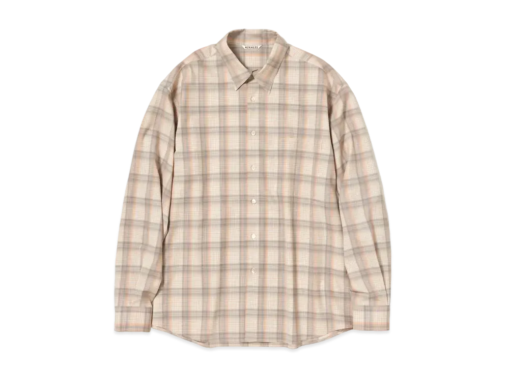 AURALEE SUPER LIGHT WOOL CHECK SHIRTS "Light Beige"