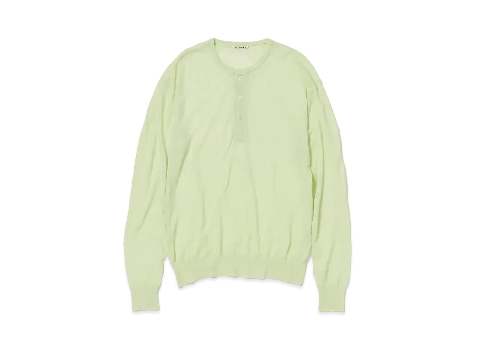 AURALEE Hard Twist High Gauge Wool Silk Knit Henley Neck P/O "Lime Yellow"
