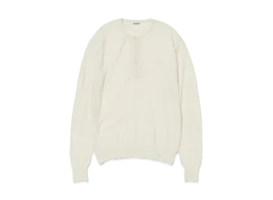 AURALEE Hard Twist High Gauge Wool Silk Knit Henley Neck P/O "Ivory"