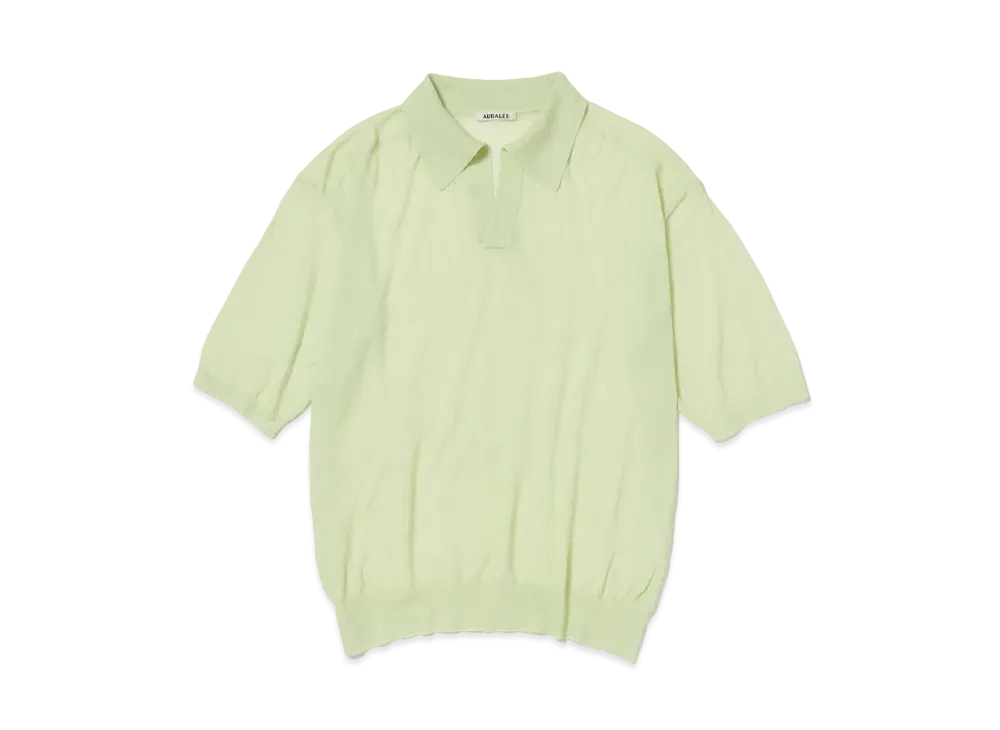AURALEE Hard Twist High Gauge Wool Silk Knit Skipper Polo "Lime Yellow"