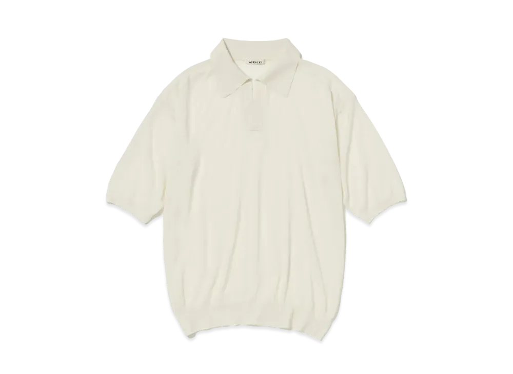 AURALEE Hard Twist High Gauge Wool Silk Knit Skipper Polo "Ivory"