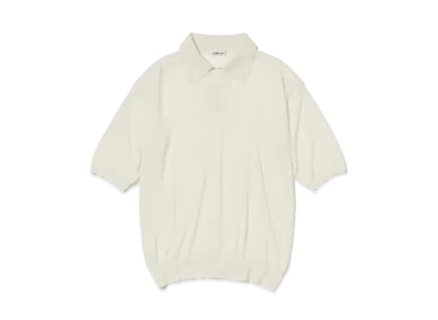 AURALEE Hard Twist High Gauge Wool Silk Knit Skipper Polo "Ivory"