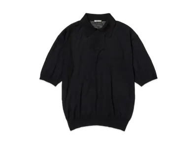 AURALEE Hard Twist High Gauge Wool Silk Knit Skipper Polo "Black"