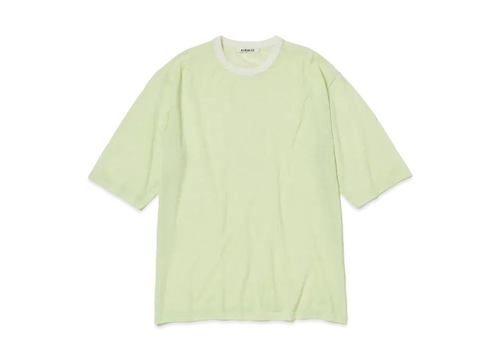 AURALEE Hard Twist High Gauge Wool Silk Knit Tee "Lime Yellow"