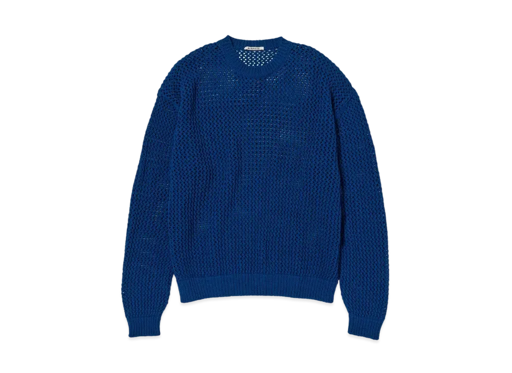 AURALEE Cotton Lily-Yarn Mesh Knit P/O "Blue"