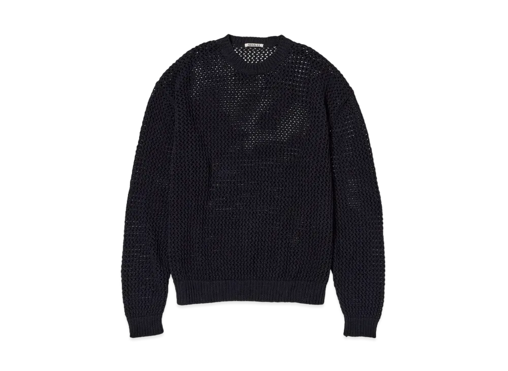 AURALEE Cotton Lily-Yarn Mesh Knit P/O "Dark Navy"