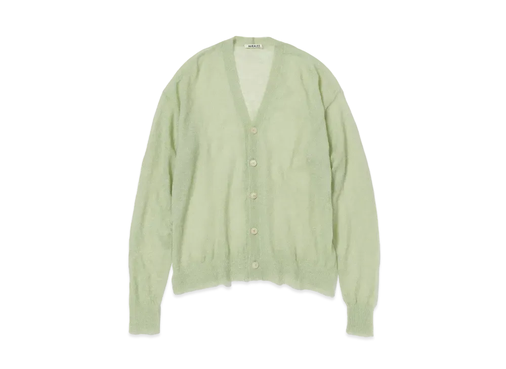 AURALEE Kid Mohair Sheer Knit Cardigan "Light Green"