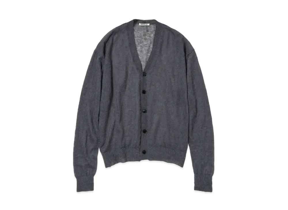 AURALEE Kid Mohair Sheer Knit Cardigan "Dark Gray"