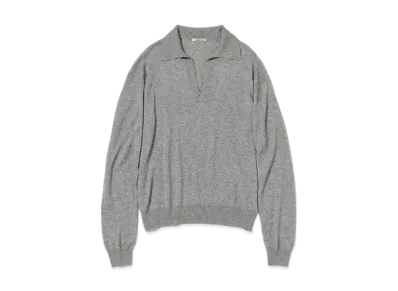 AURALEE Super Fine Cashmere Silk Knit Skipper Polo "Top Gray"