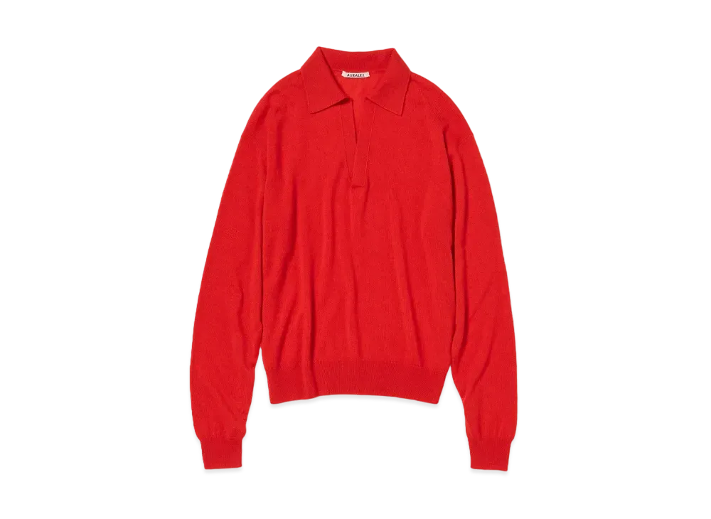 AURALEE Super Fine Cashmere Silk Knit Skipper Polo "Red"