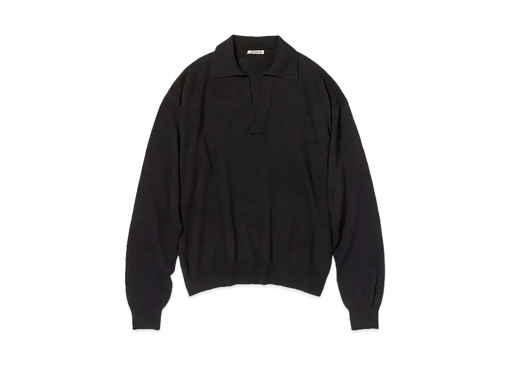 AURALEE Super Fine Cashmere Silk Knit Skipper Polo "Black"