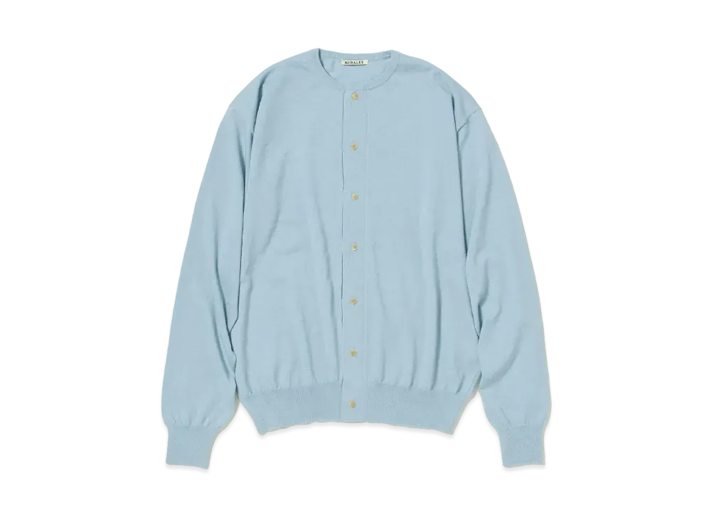 AURALEE Cashmere Hard Twist Knit Cardigan "Light Blue"
