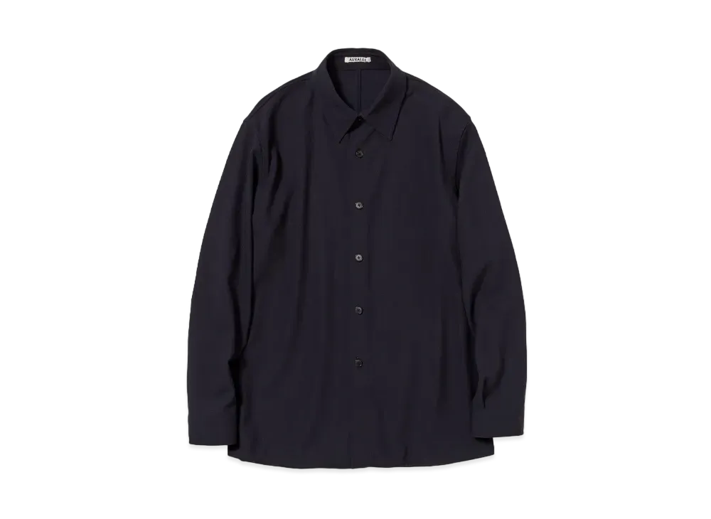 AURALEE Hard Twist Wool Dobby Shirt "Dark Navy"