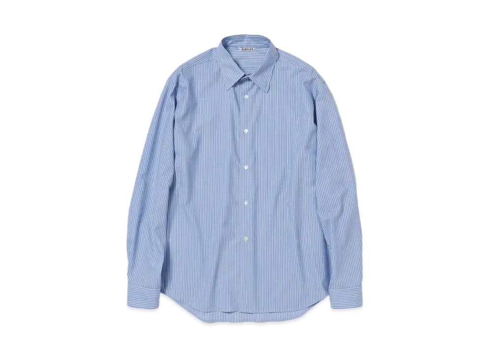 AURALEE Super Fine Wool Stripe Shirt "Sax Blue Stripe"