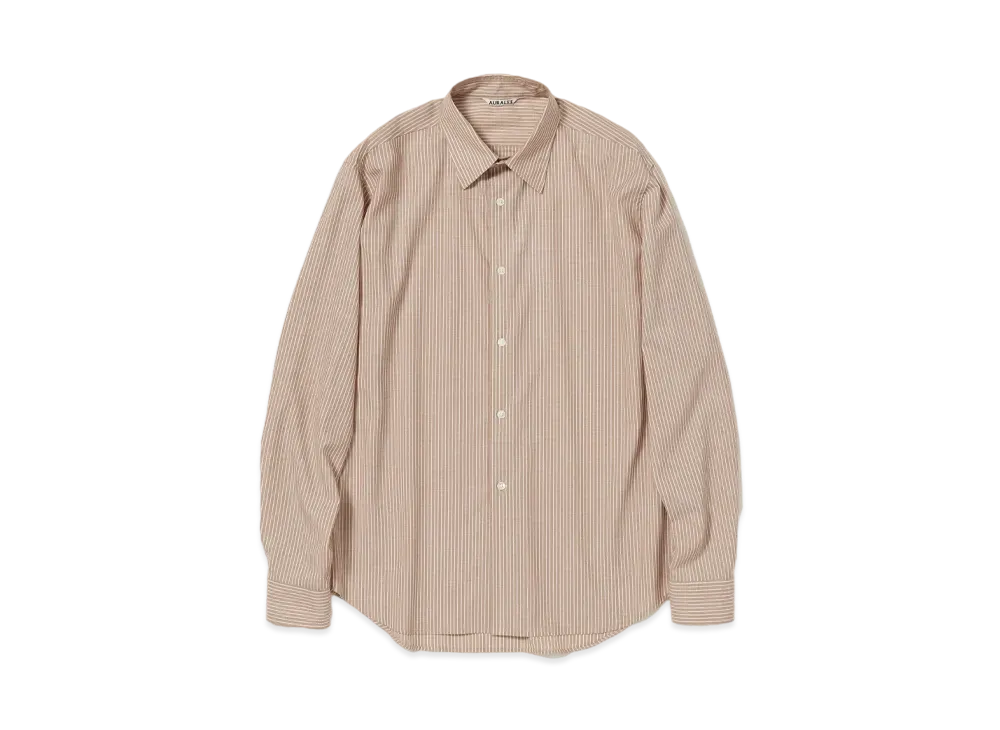 AURALEE Super Fine Wool Stripe Shirt "Light Brown Stripe"