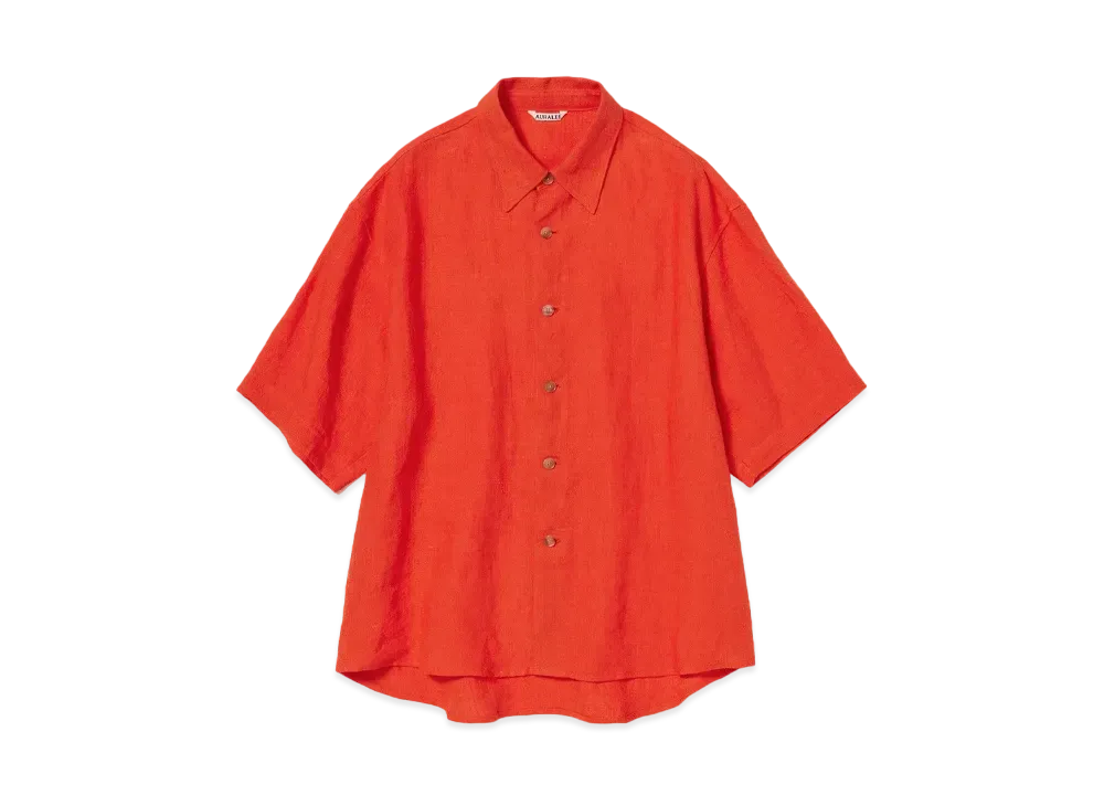 AURALEE Linen Silk Tweed Half Sleeved Shirt "Red"