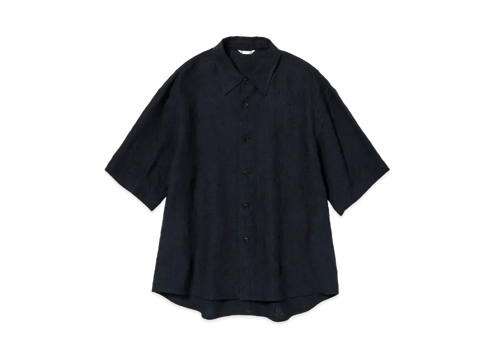 AURALEE Linen Silk Tweed Half Sleeved Shirt "Dark Navy"